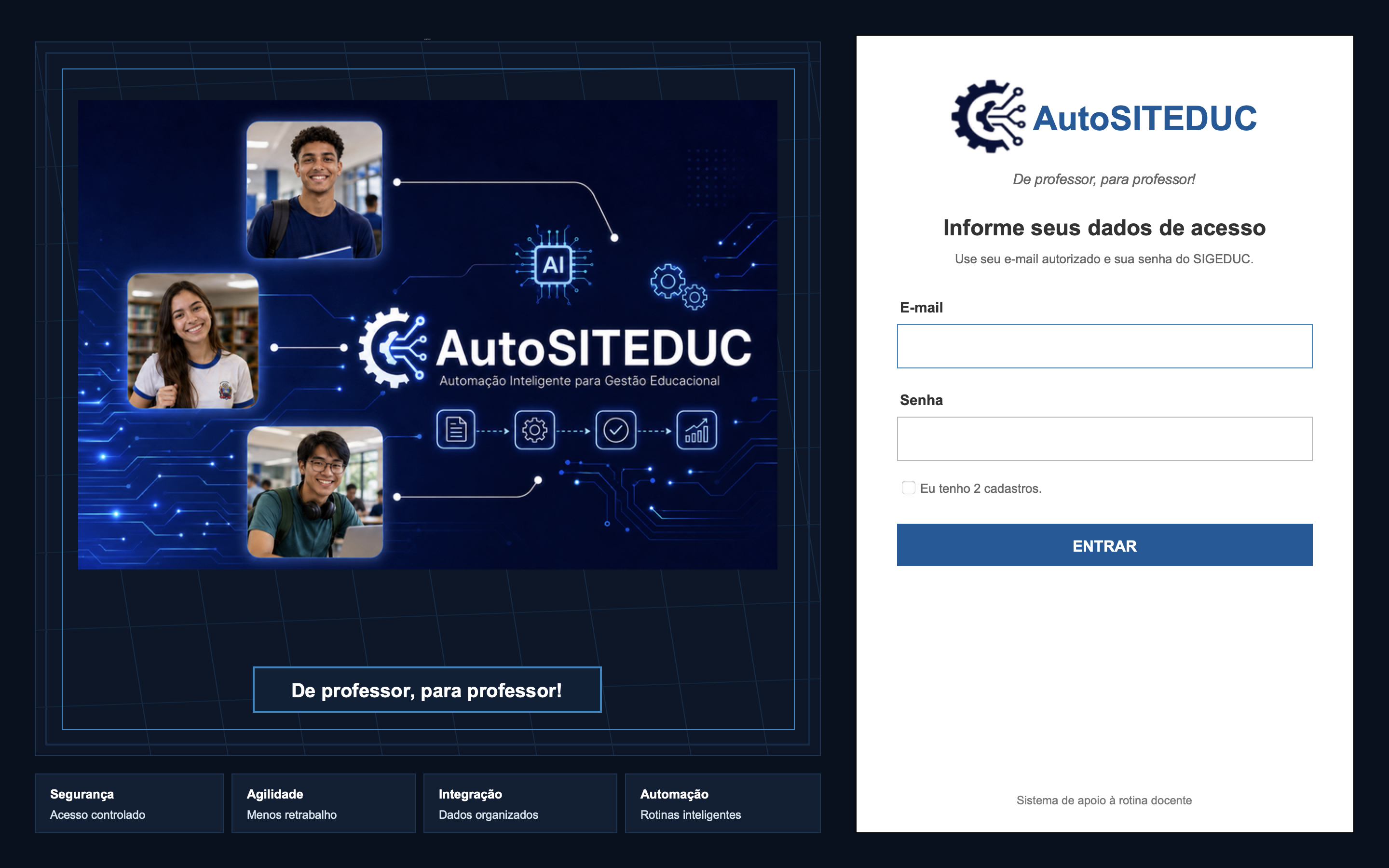 Tela de login do software AutoSITEduc